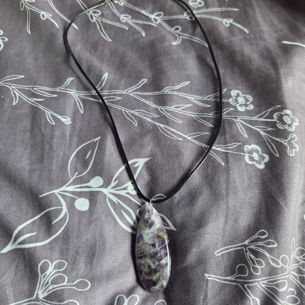 Amethyst Pendant Necklace with Black Cord